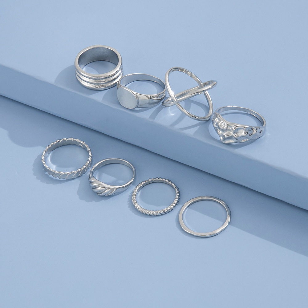 Fashion Kepribadian Pria Sederhana Mode Cincin Tidak Teratur Cincin Bersama Logam Temperamen Set