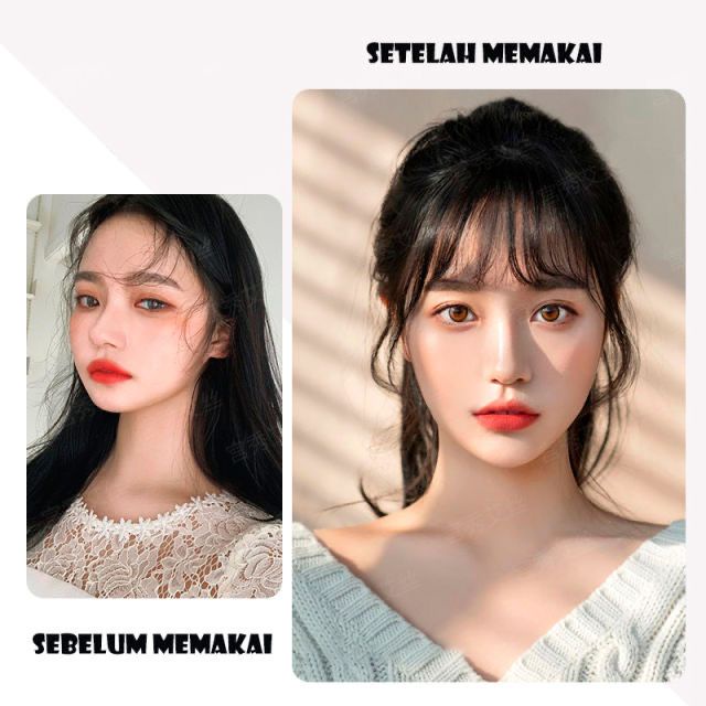 Rambut rambutan poni pendek palsu depan hairclip wig lurus samping helai sintetis wanita anak perempuan remaja dewasa ala korea korea style tebal tipis jepit clip warna blonde hitam