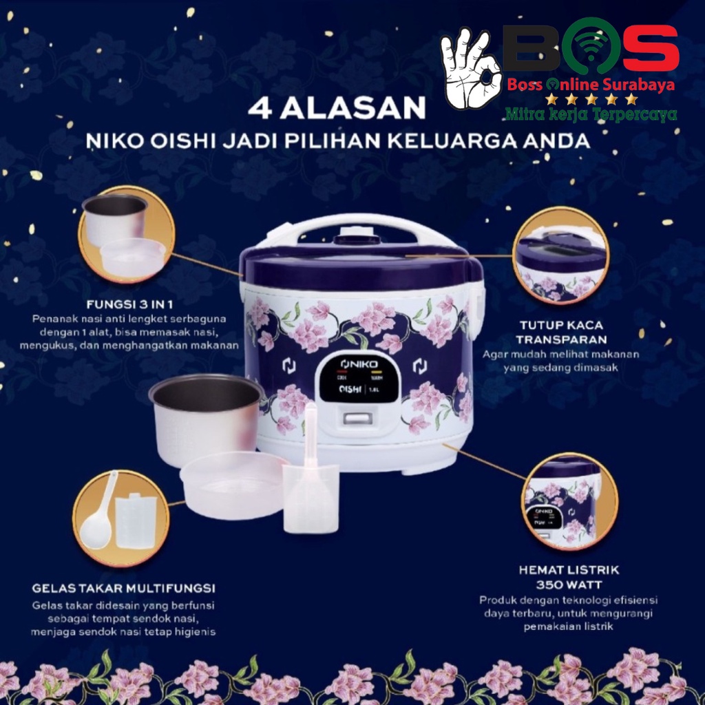 Niko Magic Com Rice Cooker 1,8 Liter 3 in 1 Tutup Kaca Oishi Amazon Batik Landmark Rice Cooker 3 in 1