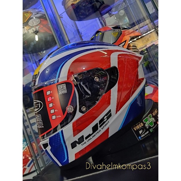 HELM NJS ZX-1 TRICOLOR WHITE RED BLUE NEW MOTIF|NJS ZX 1 MOTIF