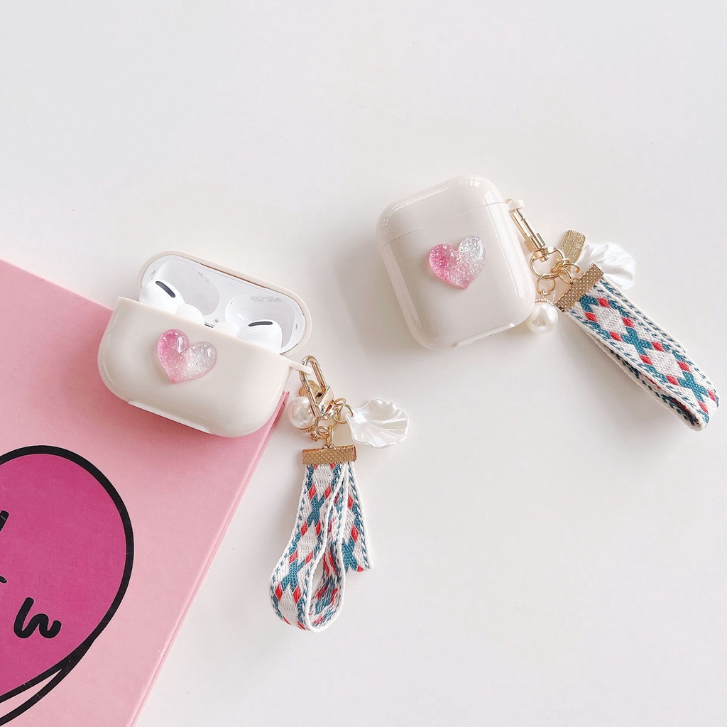 Case Kompatibel Untuk Airpods1 2 Pro 2kotak Earphone Kreatif Lucu Cinta Pink Dengan Gantungan Kunci Shell Anti Jatuh Untuk Airpods3Kas Airpod Pro Krem