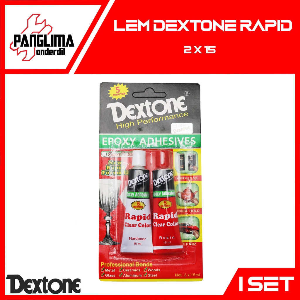 Lem Dextone Epoxy Adhesive 5 Menit New Rapid Formula 2x15 30 ml Besi Keramik Kayu Kaca Aluminium Baja Perekat Kuat Hardener Resin Clear Color Campur