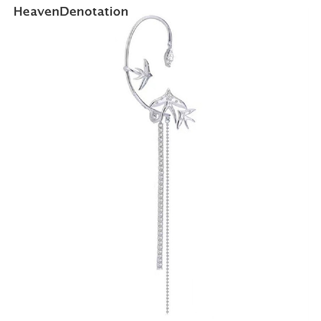 [HeavenDenotation] Indah Hewan Burung Pola Telinga Bungkus Memakai Rumbai Wanita Anting Klip Telinga Manset Bintang Tanpa Tindik Ear Hook Rantai Panjang Earing Perhiasan HDV
