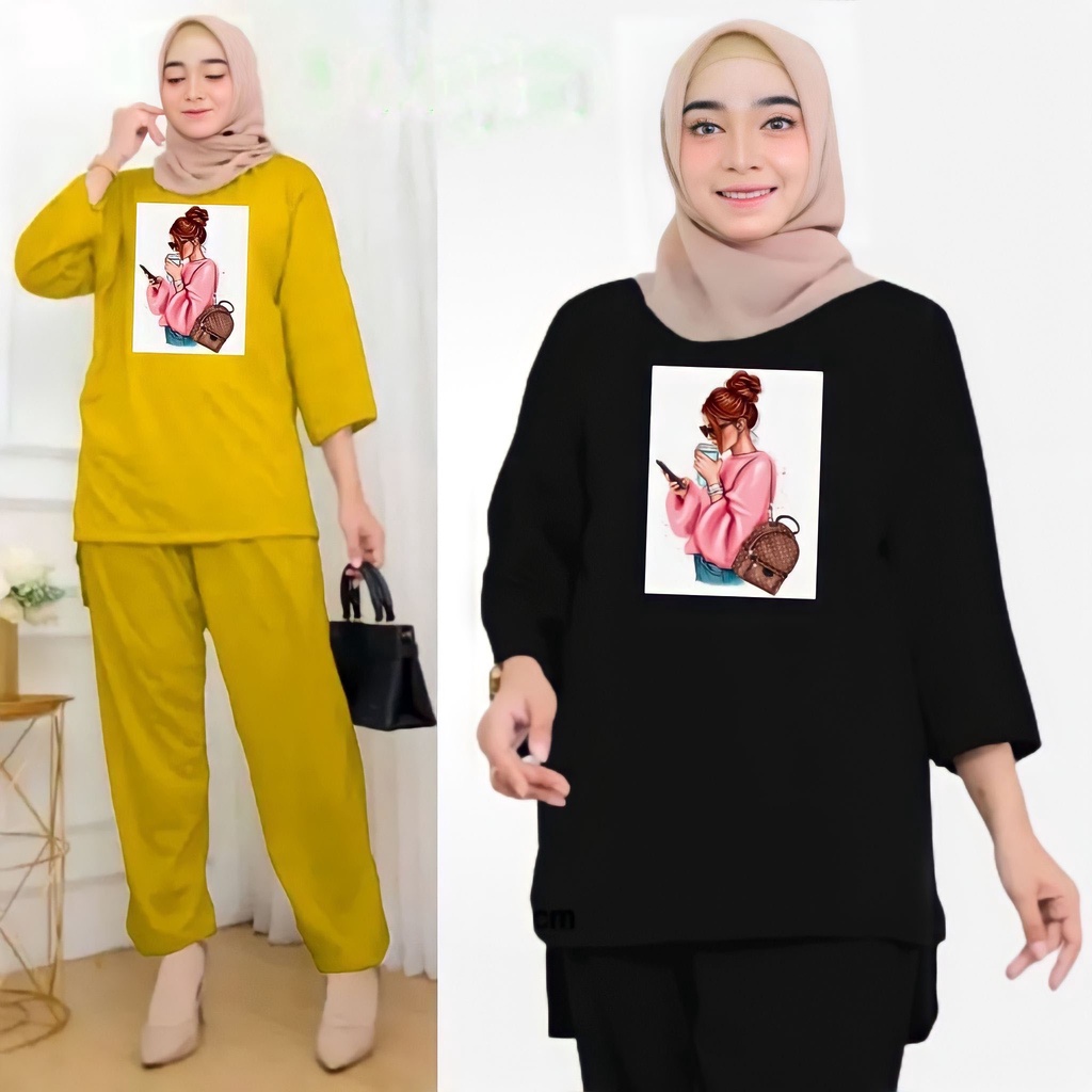 One Set Wanita Kekinian Setelan Baju Remaja Viral Jumbo Dewasa Terbaru