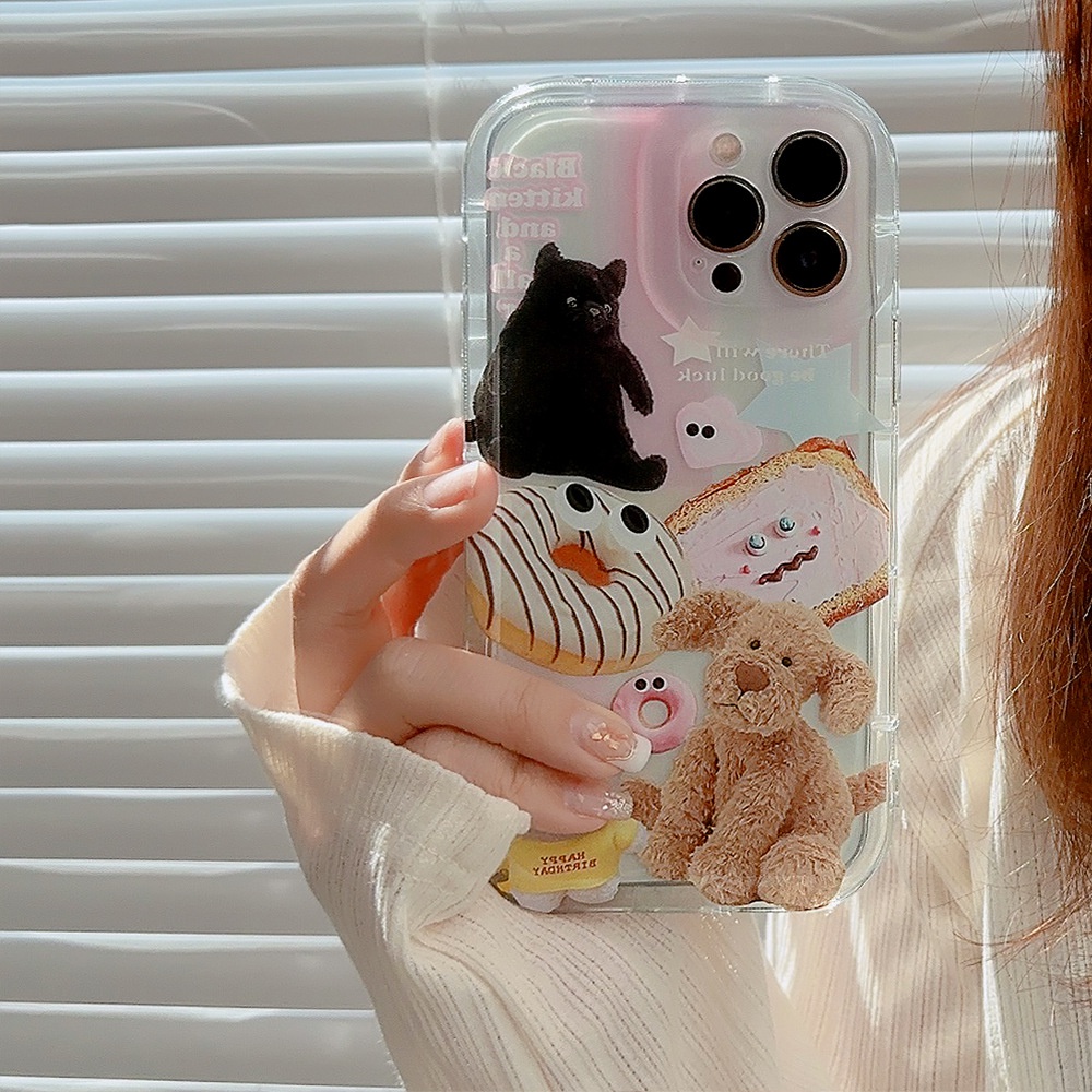 IPHONE Mainan Boneka Lucu Transparan Perlindungan Penuh Shockproof TPU Phone Case Cover Untuk Iphone11 12 13 14 PLUS PRO MAX