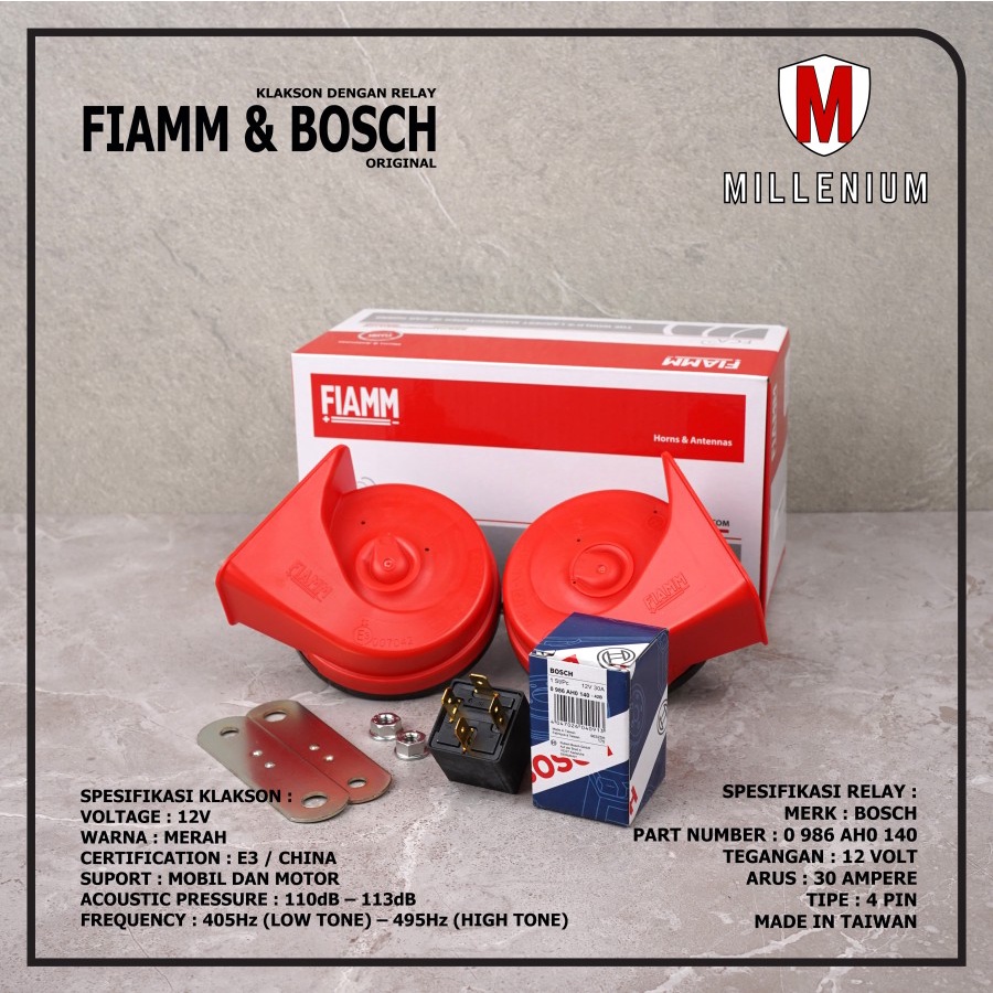 KLAKSON KEONG FIAMM MERAH MOBIL MOTOR DENGAN RELAY 4 KAKI 12V ORIGINAL