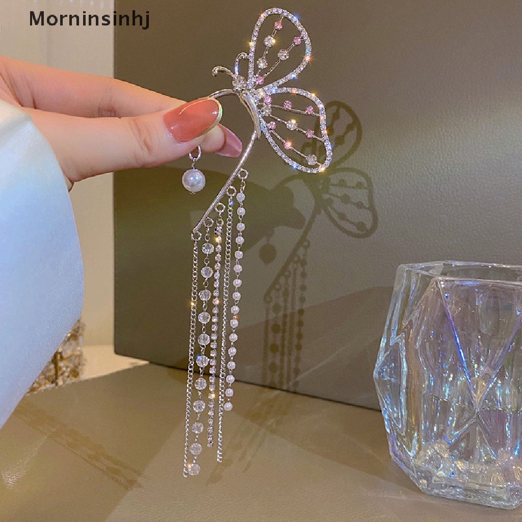 Mornin Fashion Kristal Kupu-Kupu Klip Pada Anting-Anting Indah Zirkonium Telinga Manset Jumbai Panjang Kait Klip Pesona Berongga Anting Untuk Wanita Klip Perhiasan Hadiah id