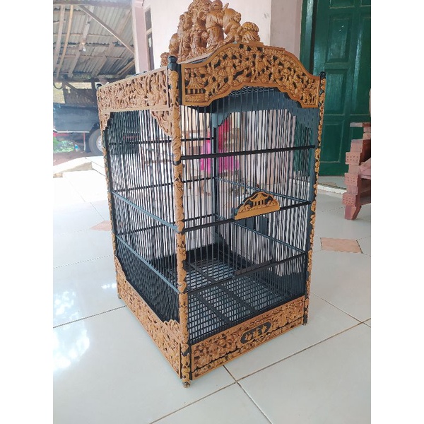 sangkar burung cucak ijo Kacer ukir relief dewa