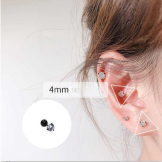 Anting Stud Berlian Zircon Bahan Titanium Steel Warna Rose Gold / Silver / Hitam