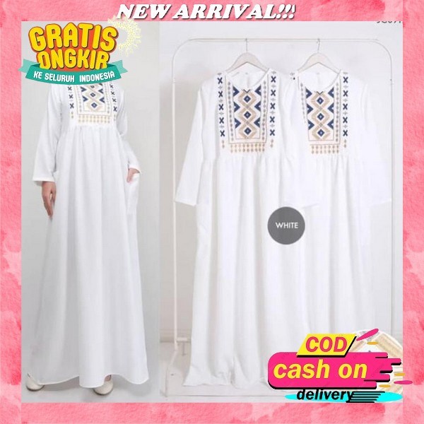 Sale Gamis Putih Lebaran Qirani Nirmala Bordir Original Solo Busui Katun Crinkle Premium Gamis Bordi