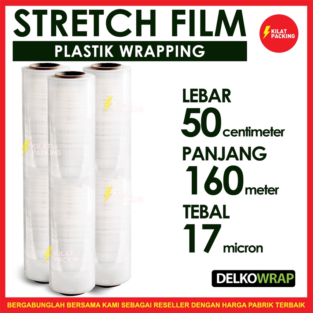 

STRETCH FILM BENING MURAH 50CM X 160M WRAPPING DELKOWRAP SATUAN