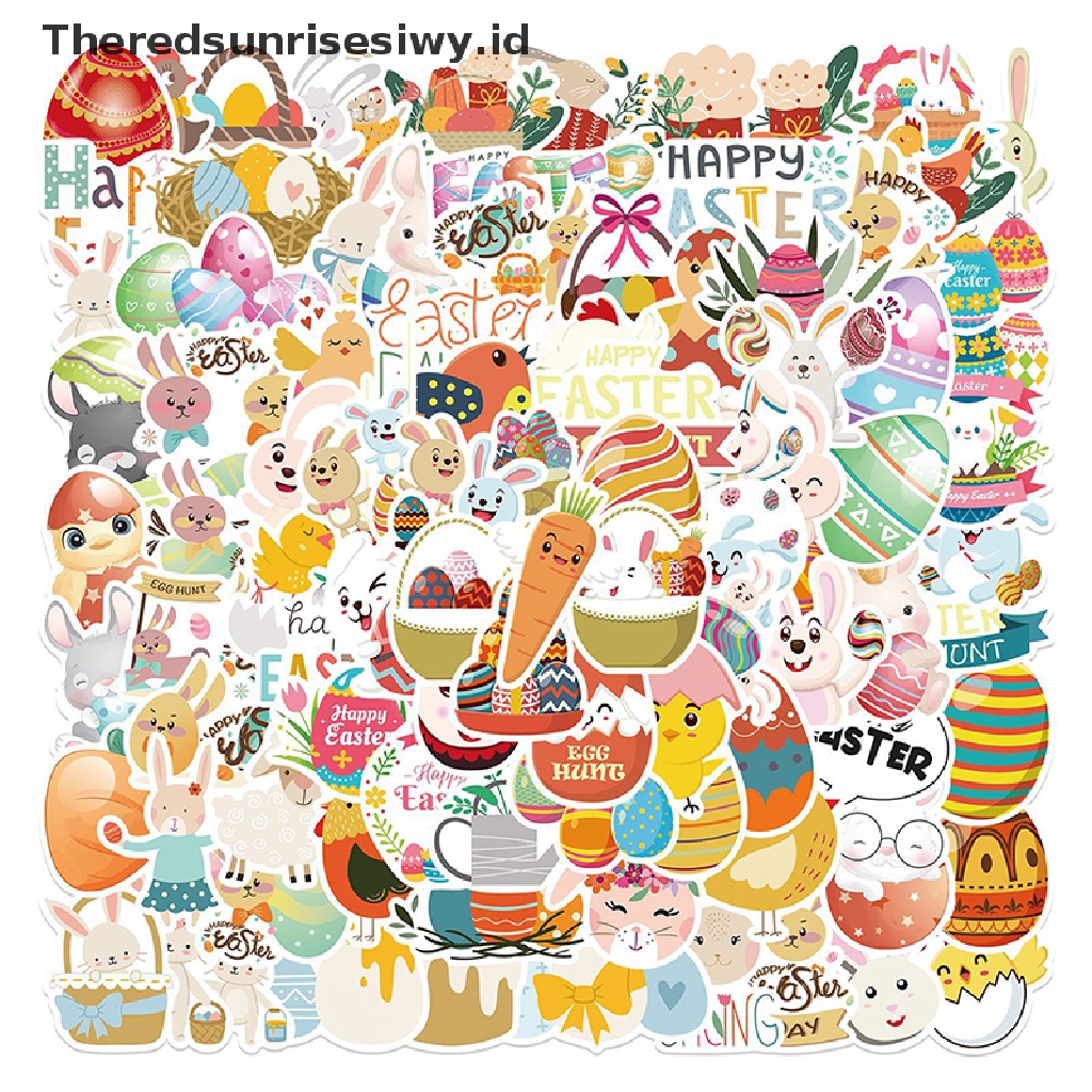 # Baju Lebaran # 100 Pcs Baru Paskah Kartun Stiker Decals Mainan Anak Telepon Skateboard Laptop Mobil~