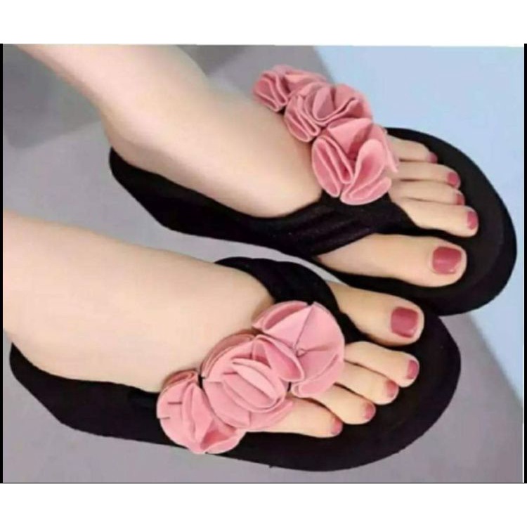 Sandal Wanita Wedges Bunga Samping Dewasa size 36-40