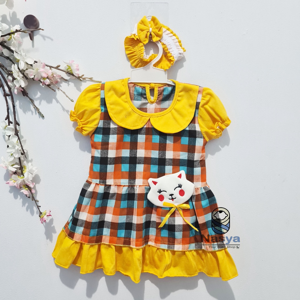 [P-053] Dress Bayi Lucu dengan bandana (0-6 bulan)