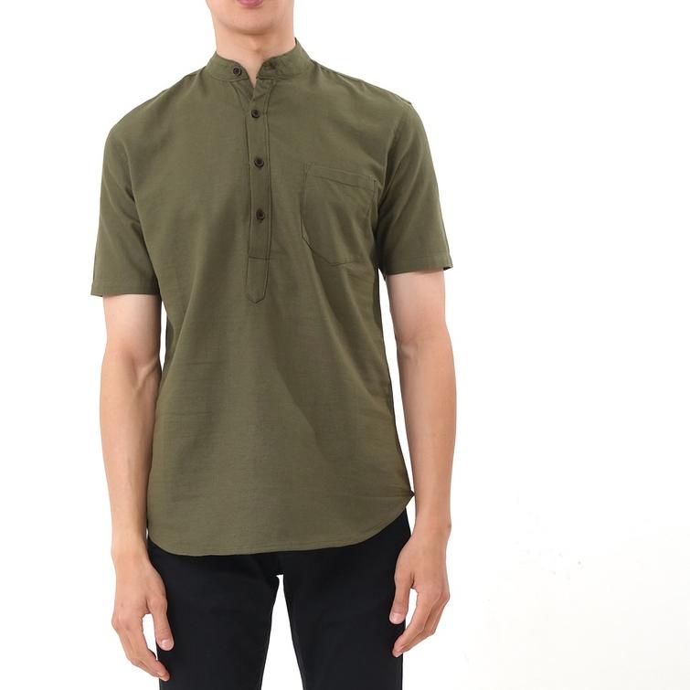 ✹ SANVANINA E-1424I Kemeja Koko Shanghai Lengan Pendek Army Green | Short Koko Shanghai Army Green ➺