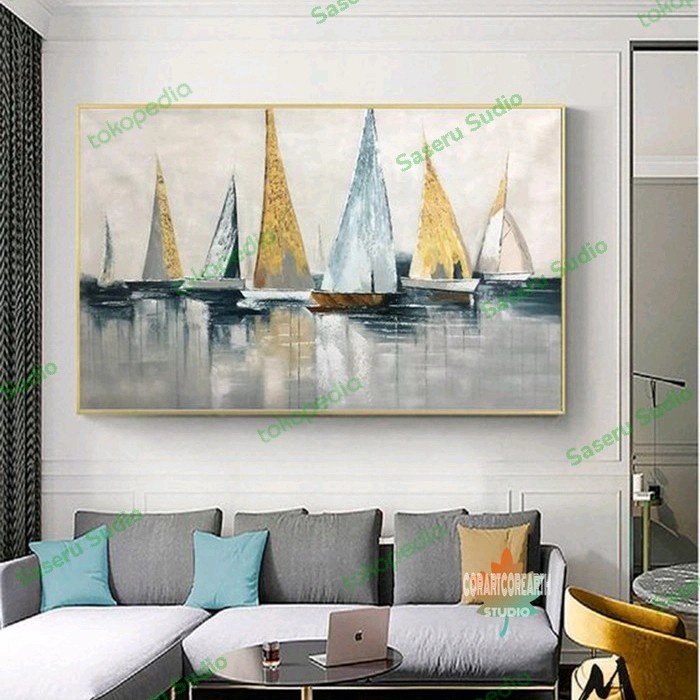 Lukisan Dinding Besar Abstrak Perahu lukisan dinding kanvas minimalis modren dekorasi rumah kamar ae