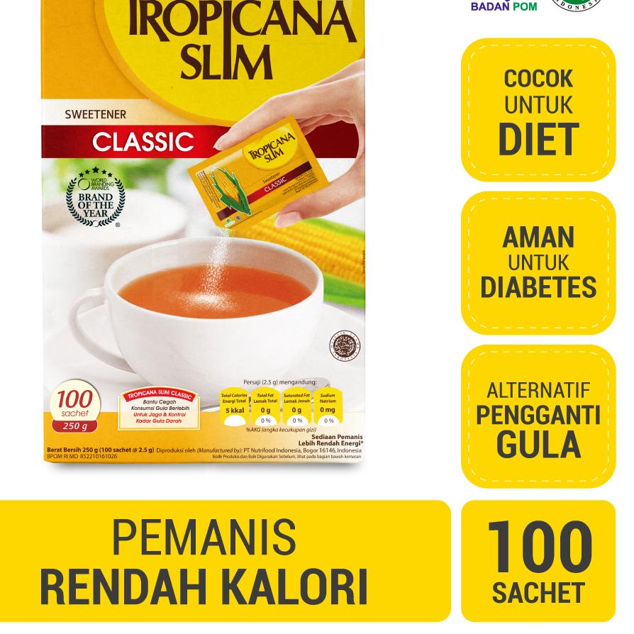 

➢ Tropicana Slim Sweetener Classic 100 sachet - Pemanis untuk Bantu Batasi Gula ➹