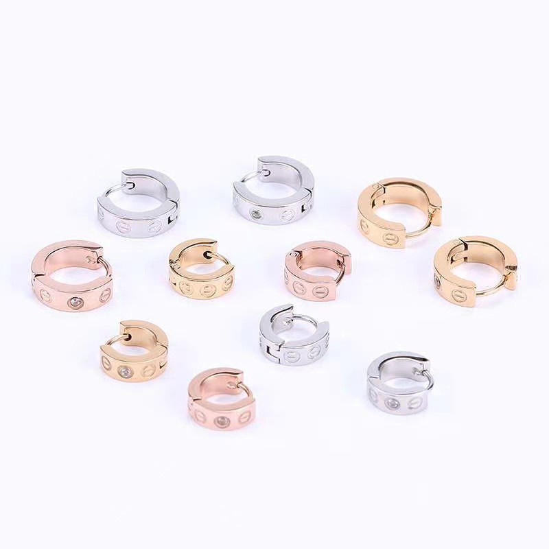 Anting Hoop Hypoallergenic Bahan Titanium Steel Plated 18K Rose Gold Silver Untuk Pria Dan Wanita