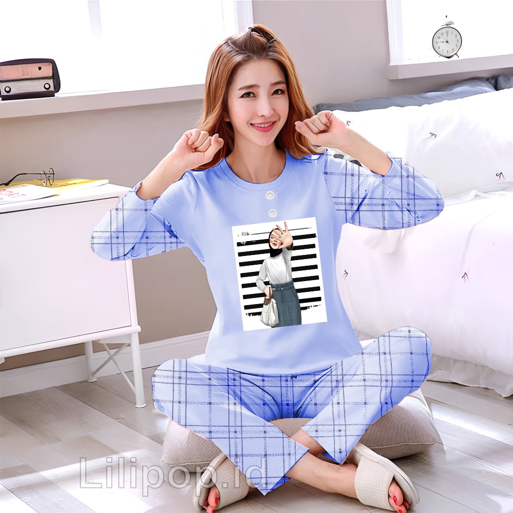 Lilipop.id  Baju Tidur Muslimah Celana Panjang PP Lengan Panjang Baby Doll Kaos