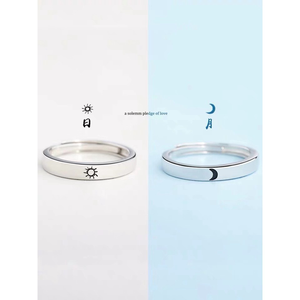 Cincin Adjustable Desain Matahari Bulan Untuk Pasangan | Cincin Desain Matahari Bulan Untuk Pria Dan Wanita | Perhiasan Gaya Korea Untuk Hadiah