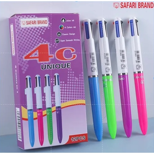 Pena / Ballpen 4 Warna SAFARI BRAND 4C UNIQUE Hitam-Merah-Biru-Hijau