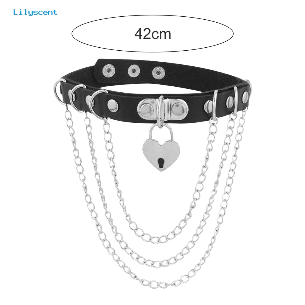 [LS] Kalung Choker Gaya Punk Gothic Hip Hop Cinta Hati Liontin Berlebihan Dekorasi Kulit Imitasi Wanita Rantai Logam Rumbai Liontin Kalung Fashion Perhiasan Untuk Pesta