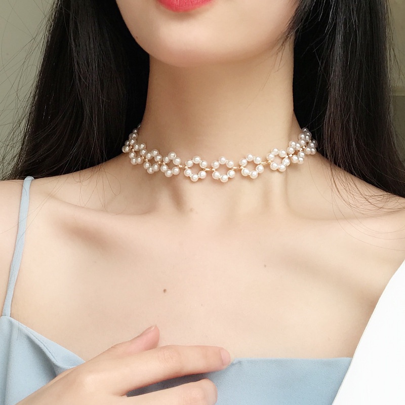 Desain Garland Bunga Mutiara Elegan Dikepang Kalung Choker Rantai Klavikula