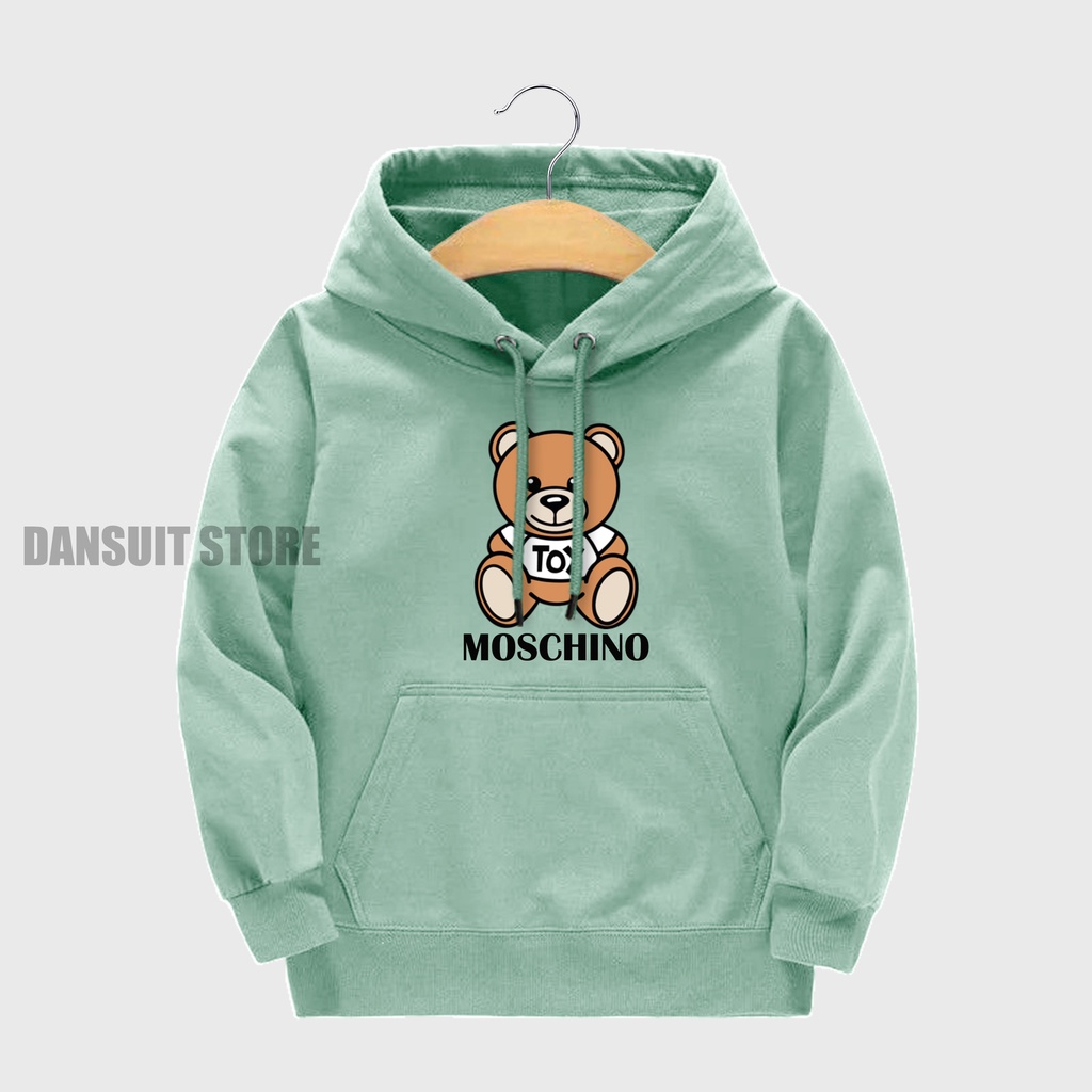 Sweater Hoodie Anak Perempuan Usia 4-13 Tahun Hoodie Anak Motif Sablon MOSCHINO Bear Bahan Tebal Premium