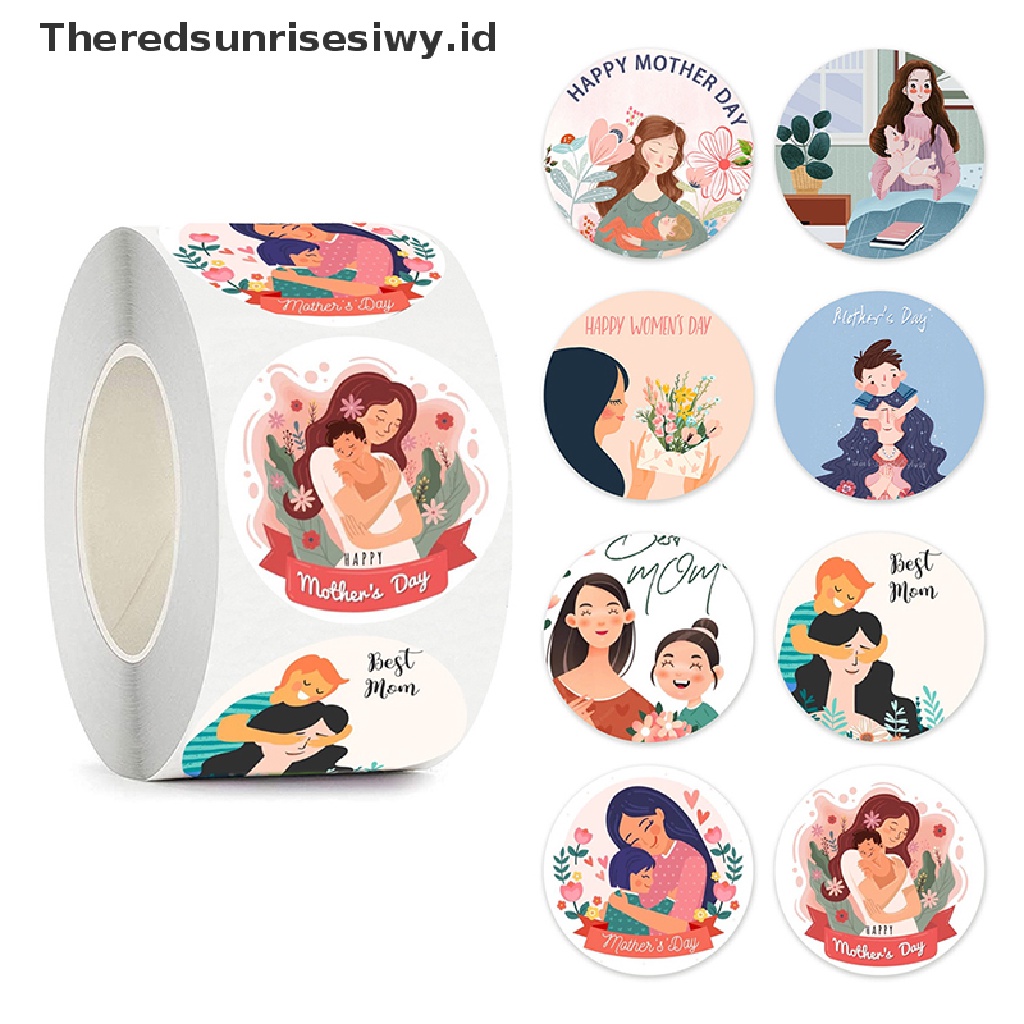 #New# 500pcs/roll Stiker Label Hadiah Happy Mothers Day Kraft Bentuk Bulat Stiker~