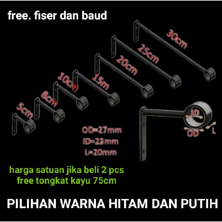 TERLARIS  gantungan jemuran besi ujung pipa free tongkat/besi gantungan dinding Tembok Untuk Jemuran