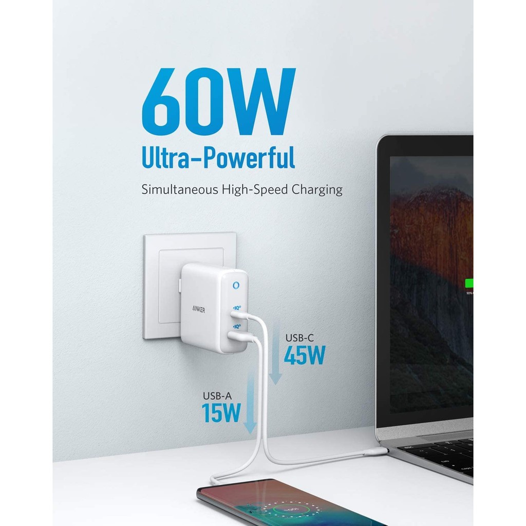 AKN88 - ANKER A2322 - PowerPort Plus Atom III - Dual Port Charger - 60W MAX