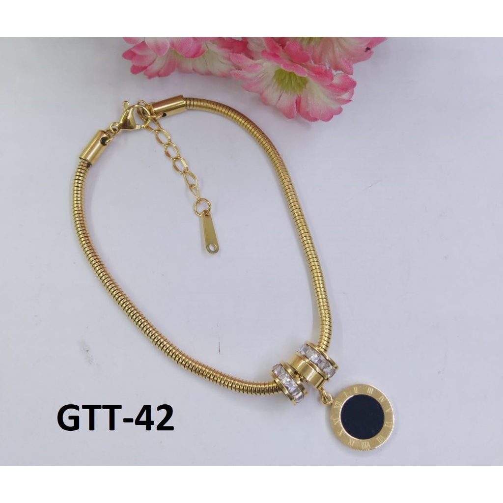 GELANG TANGAN KAKI TITANIUM EMAS GOLD BULAT ROMAWI TERMURAH/ DUNIA GELANG TERBARU