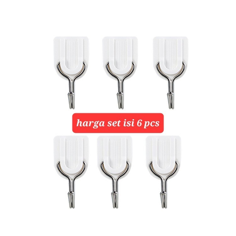 Gantungan Hook Kuat isi 6 pcs Multifungsi Cantolan Baju Tempel Dinding- Perlengkapan Rumah Tangga Serbaguna