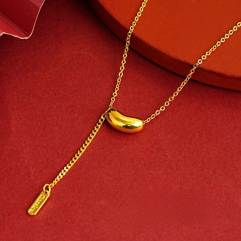 Goldkingdom Fashion Perhiasan Emas Asli Kadar 375Bangkok Aksesoris Ready Stock Kacang Merah Kalung Akasia Rumbai Beruntung Persegi Merek Liontin Berlapis Emas Klavikula Rantai