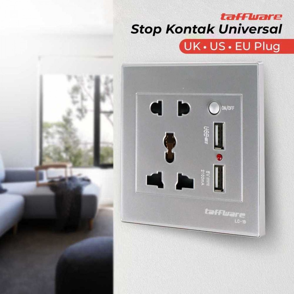 Colokan Listrik Dinding Soket Stop Kontak Universal 2 Port USB 2100 mA