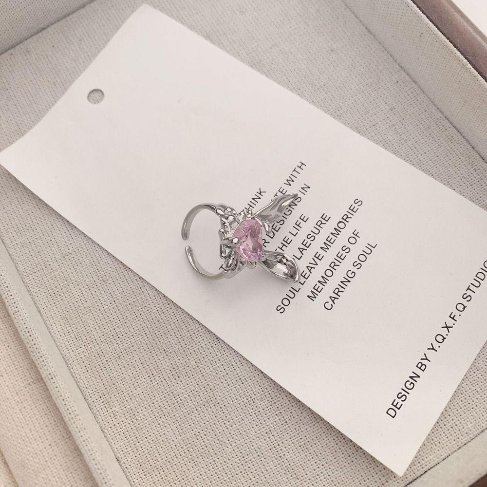 Mxbeauty Wanita Cincin Trendi Indah Menawan Desain Niche Hadiah Gadis Telinga Kelinci Manis Zirkon Hati Merah Muda Gaya Korea Ring