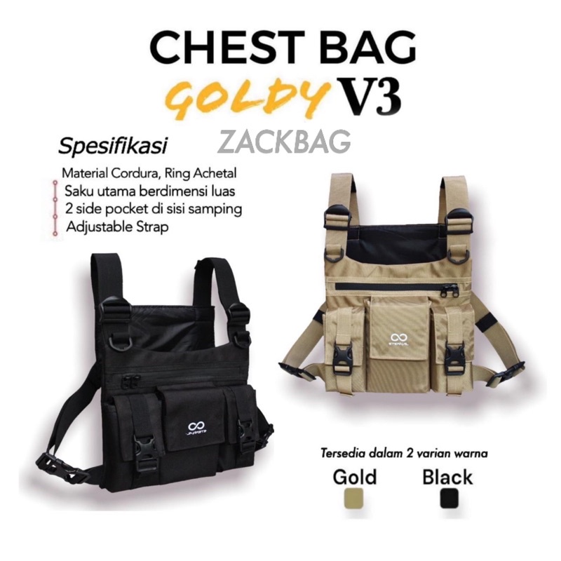 CHEST BAG GOLDY V3 - Tas dada Pria terbaru 2023 Material Cordura Black/Gold