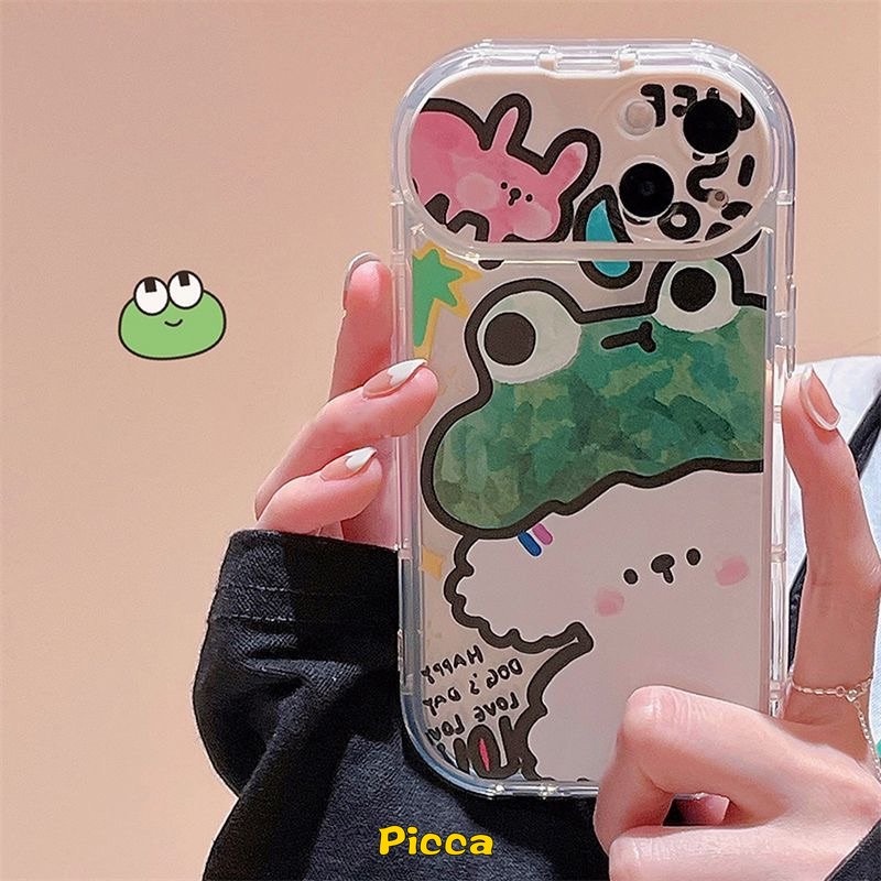 Flip Kreatif Make Up Mirror Case Kompatibel Untuk IPhone 11 Pro Max XR 7Plus 8 7 Plus X 13 11 12 14 Pro Max XS Max SE 2020 Graffiti Kartun Hewan Kelinci Lucu Kodok Anjing Soft Cover