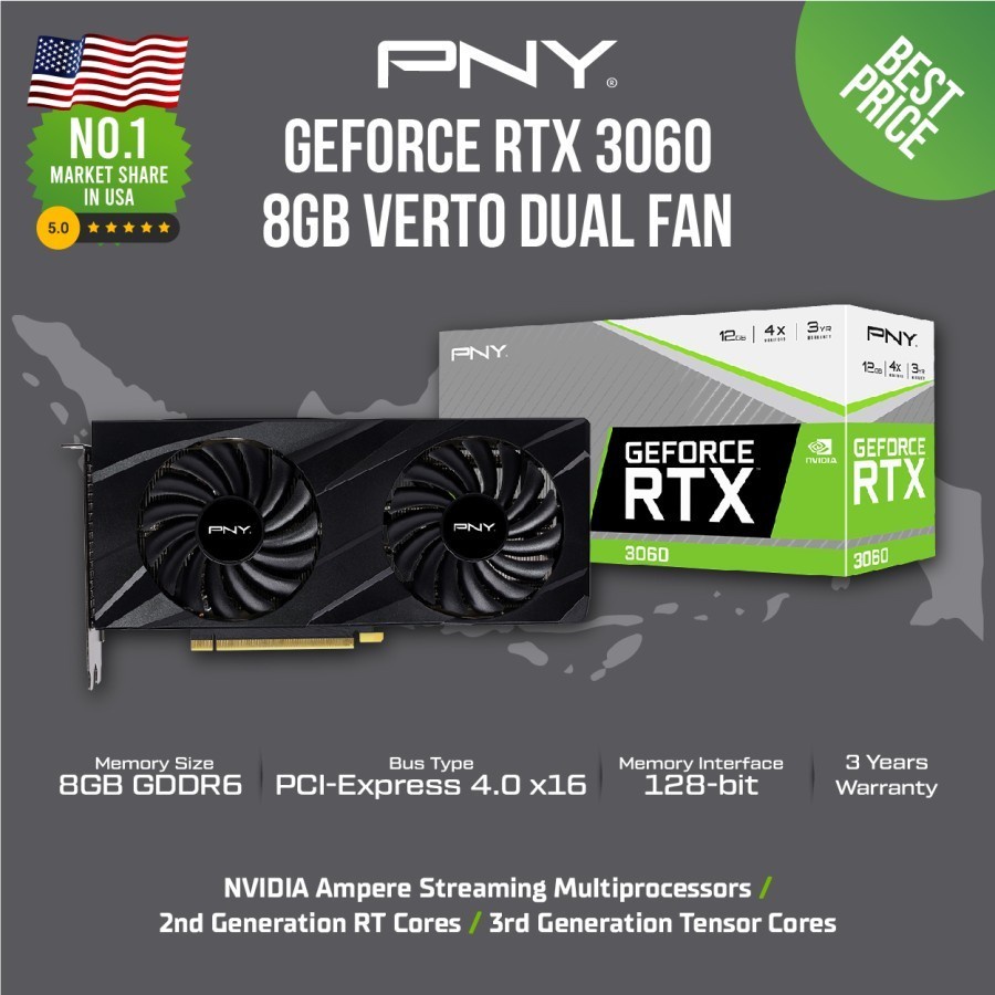 VGA PNY GeForce RTX 3060 8GB GDDR6 Verto Dual Fan