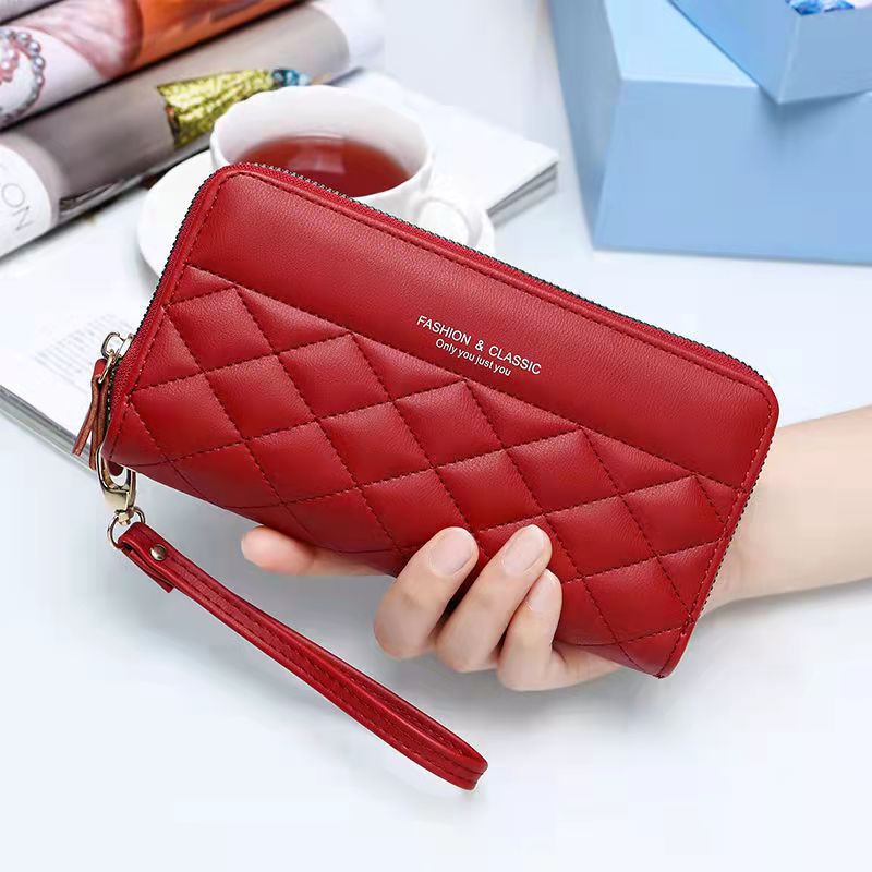 Dompet Panjang Lipat Zipper Multifungsi Tali Pendek Clutch Dompet Cewek 2 Resleting Women Wallet PU Satu7an D69