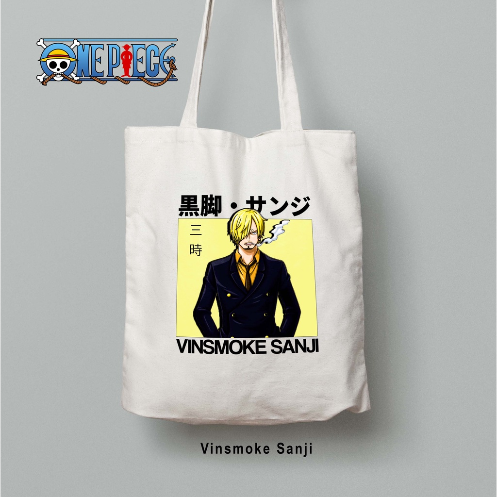 Totebag Anime One piece Mugiwara Luffy Sanji Roronoa Zoro Tote bag premium Totebag zipper totebag velcro Termurah