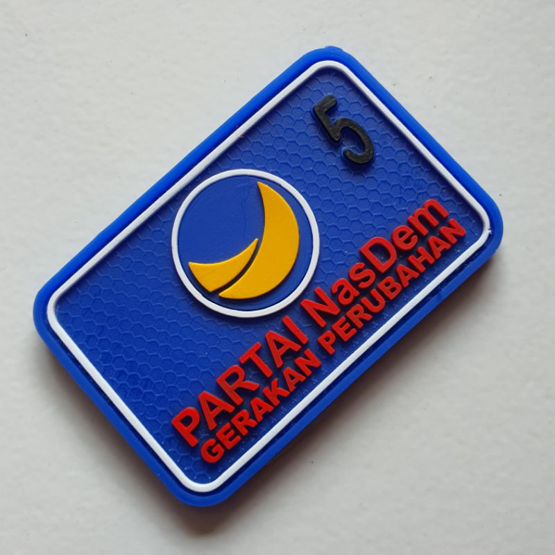 patch rubber logo partai nasdem / gerakan perubahan / pemilihan umum / pemilu / tempelan emblem karet velcro