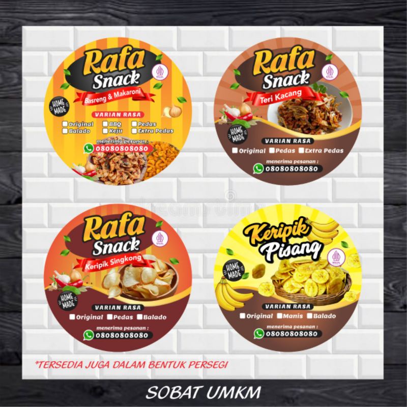 stiker label jajan camilan kripik singkon kripik pisang teri kacang 4cm