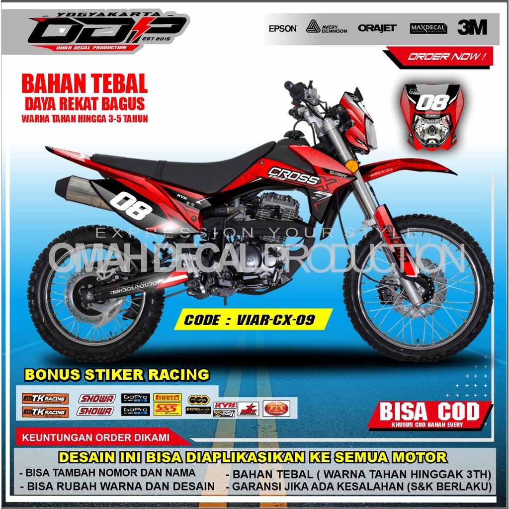 DECAL VIAR CROSS X 150 / 250 FULL BODY AKSESORIS VARIASI STICKER MOTOR DEKAL MOTIF KEREN SUPERMOTO S