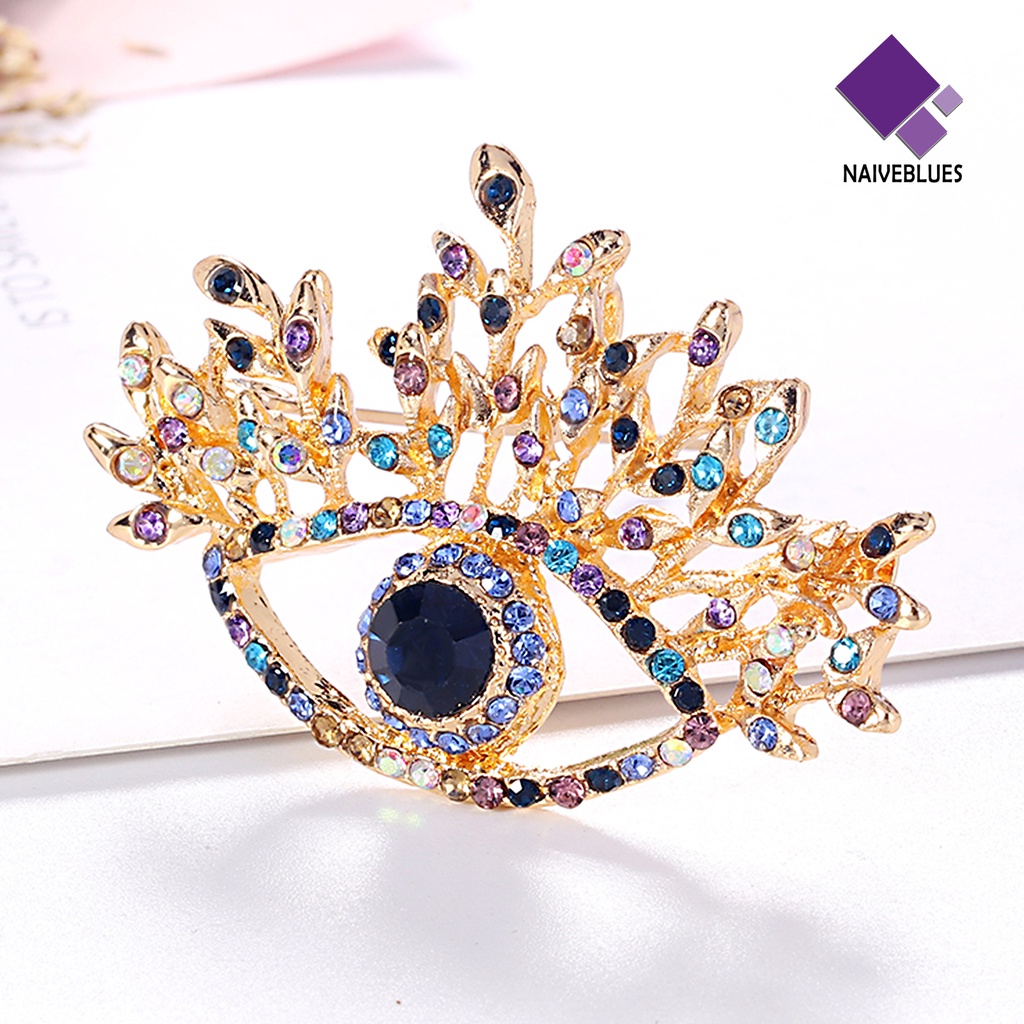 &lt; Naiveblues &gt; Lapel Pin Pakaian Elegan Portable Cinta Hati Mata Hias Berlian Imitasi Pin Untuk