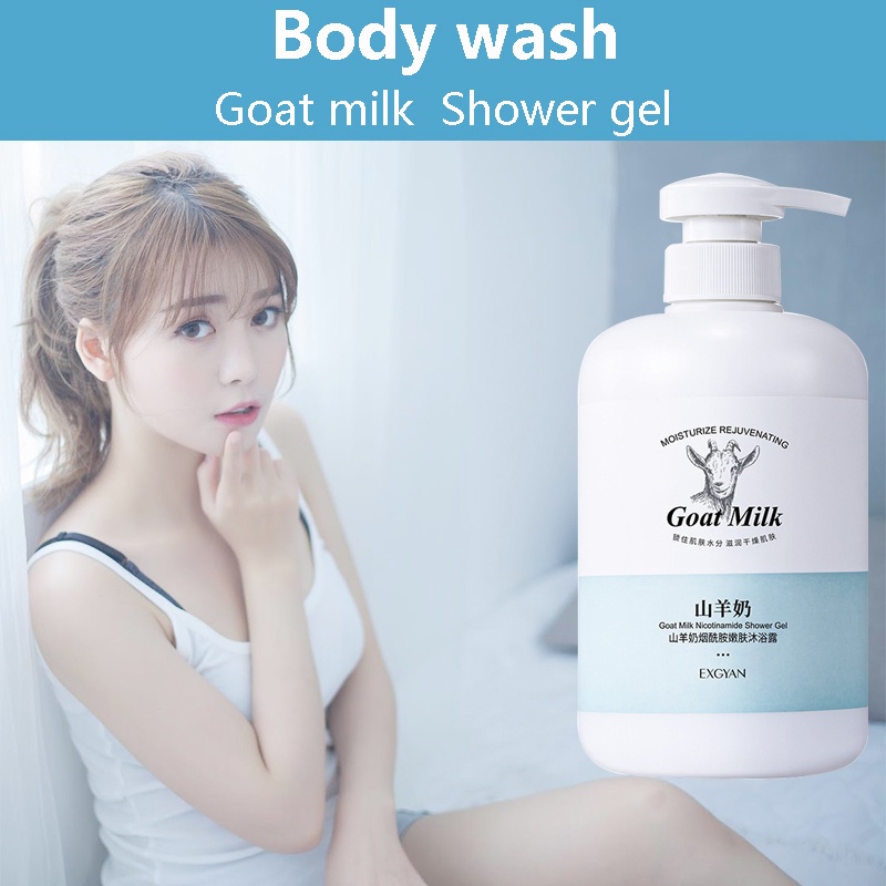 【COD】Whitening Body  Pemutih Goat milk shower gel Whitening Sabun Mandi Cair 800ml Pemutih badan Niacinamide Body Wash Brightening Mencerahkan Kulit