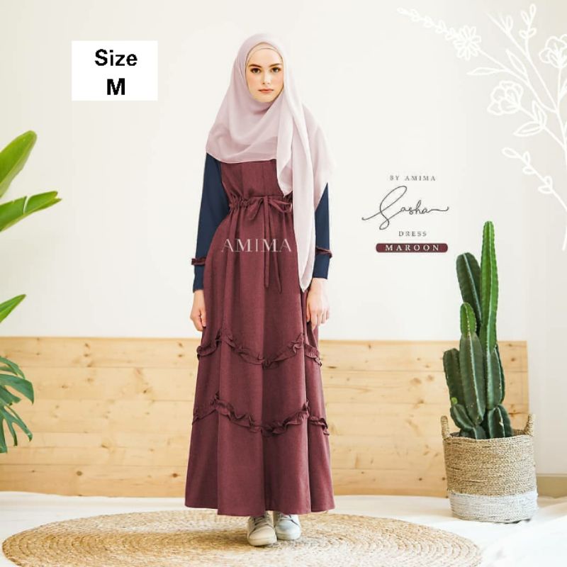 Dress Sasha -Hanya Dress- Gamis Pesta Syari Cantik Casual Madinah Cotton Lady Zara by Amima