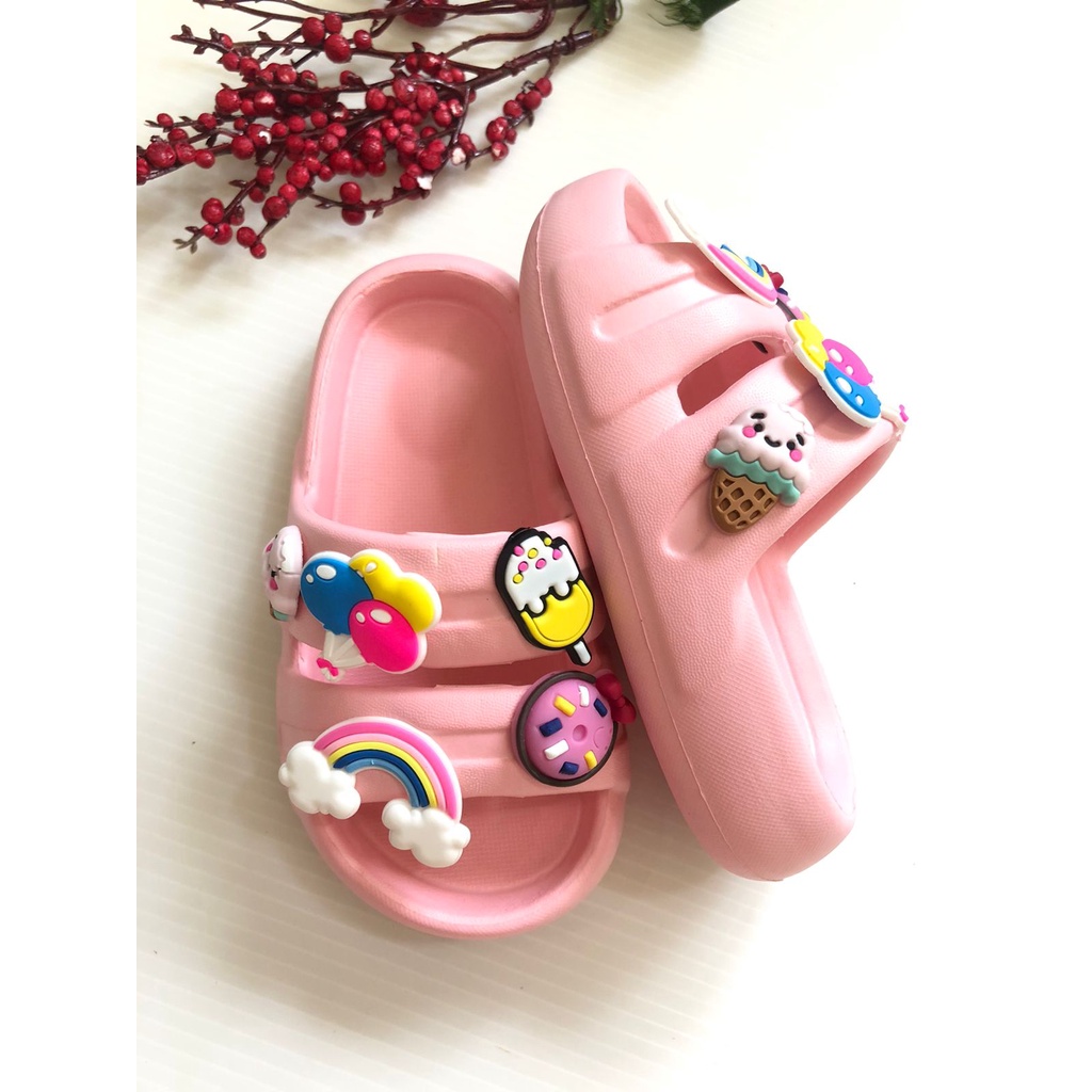 [3-8 Tahun] Sandal Sendal Anak Perempuan Import Jelly Ban2 Mainan Jibbitz BalonIcecream Oricon-145/245