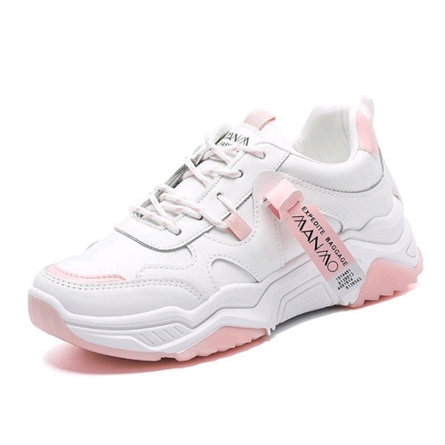 Sepatu Sneakers Wanita Putih Pink Tali Casul Style Import Korea Wanwoo Sol Tinggi FSH151