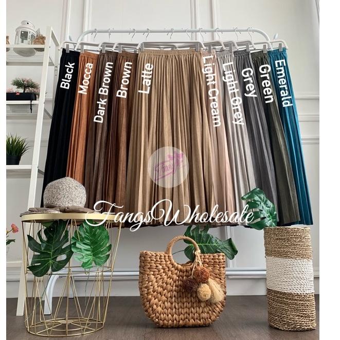 Langsung Order FW R415 Rok Plisket Suede Panjang Import Premium Kualitas London Girl | Rok Plisket S